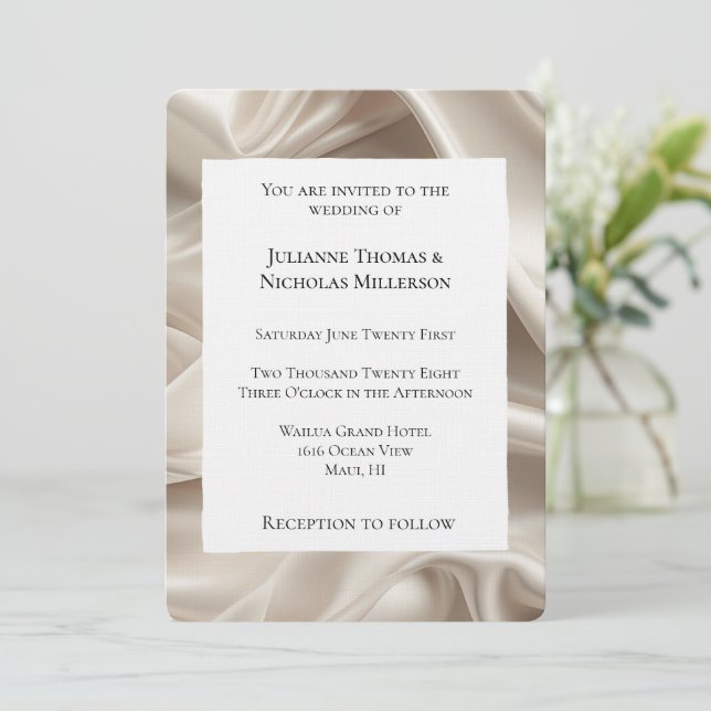 Invitation Jolie Champagne féminine Gold Faux Mariage satin (Debout devant)