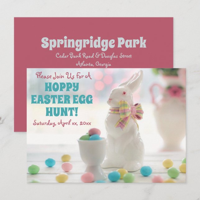 Invitation Jolie chasse aux oeufs de lapin de Pâques Invitati (Devant / Derrière)