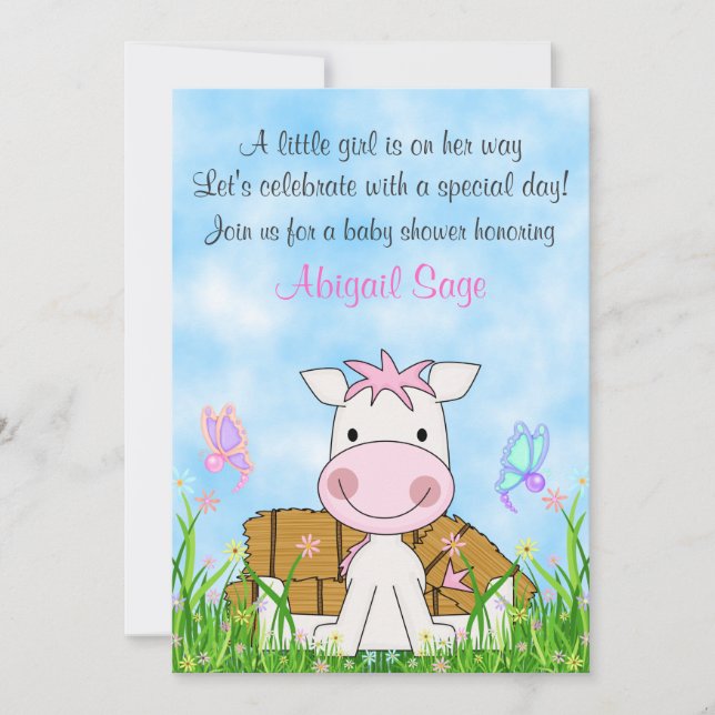 Invitation Jolie Cheval et Filles de foin Baby shower Invitat (Devant)