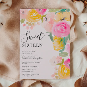 Invitation Jolie chic jardin aquarelle fleurie Sweet 16