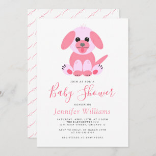 Invitation Jolie chiot rose Personnalisé Baby Girl Douche