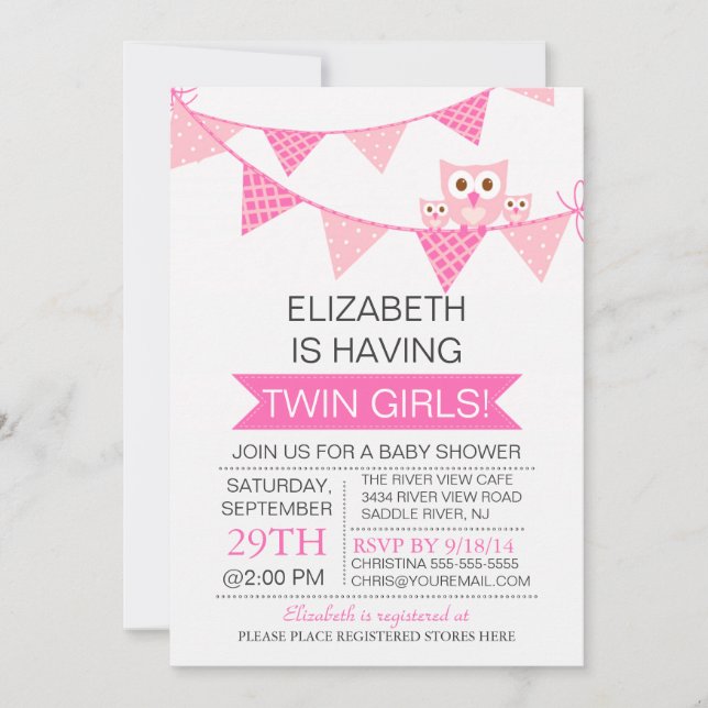 Invitation Jolie chouette chou à bottes roses Baby shower TWI (Devant)