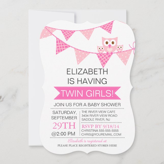 Invitation Jolie chouette chou à bottes roses Baby shower TWI (Devant)