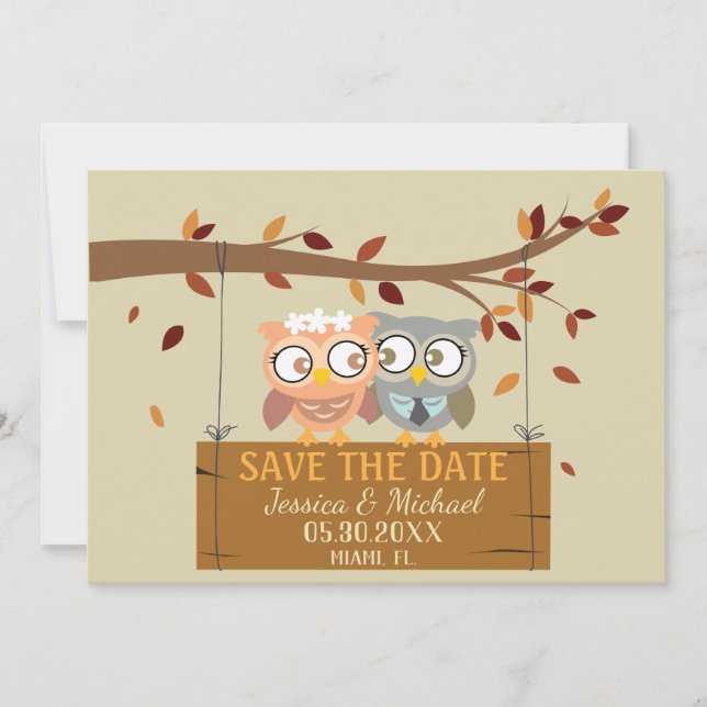 Invitation Jolie chouette mariage devant et derrière enregist (Devant)