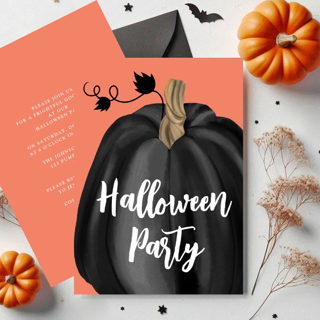 Invitation Jolie citrouille de script orange fête Halloween  (Cute Orange Script Pumpkin Halloween Party Invitation)