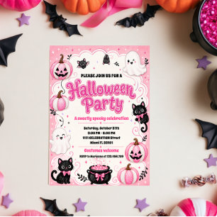 Invitation Jolie Citrouille Fantôme Boo Rose Fête Halloween