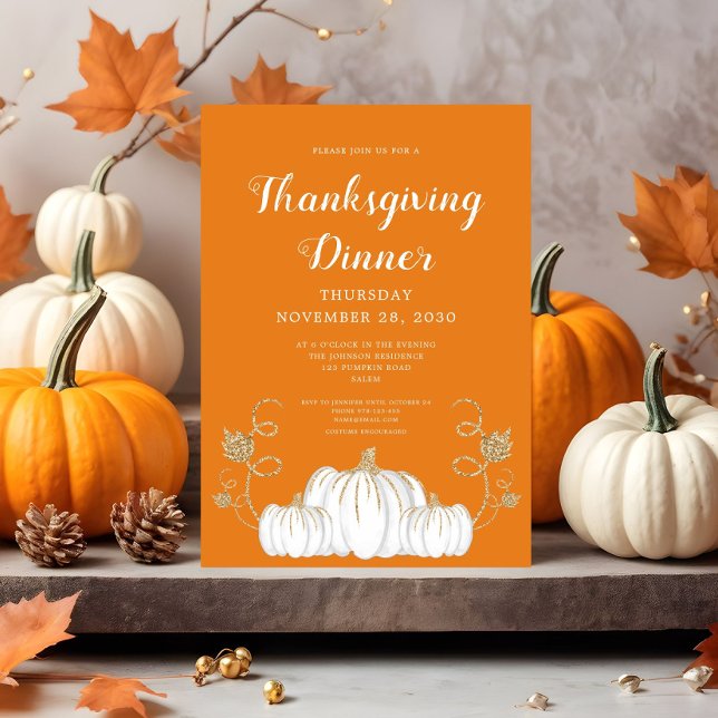 Invitation Jolie Citrouille Orange Souper de Thanksgiving (Cute Pumpkin Orange Thanksgiving Dinner Party Invitation)
