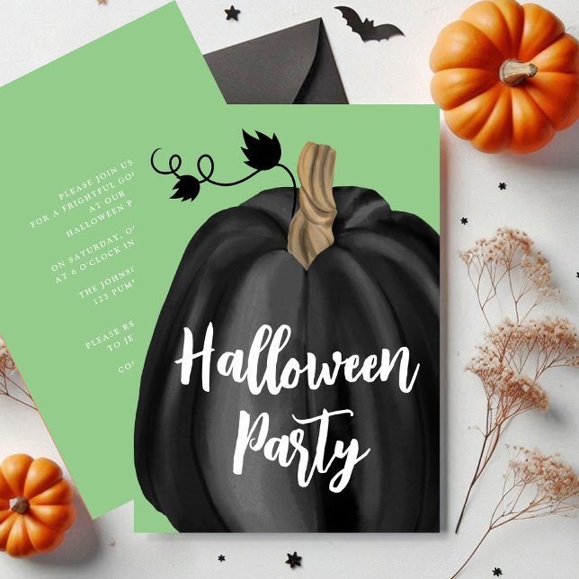 Invitation Jolie citrouille verte écriture Pumpkin Halloween  (Cute Green Script Pumpkin Halloween Party Invitation)