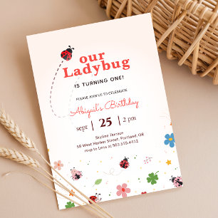Invitation Jolie coccinelle Fille bébé 1er anniversaire