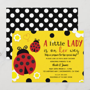Invitation Jolie coccinelle Fleurs jaunes Baby Shower filles