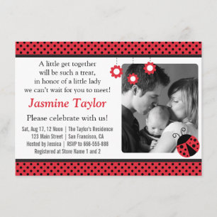 Invitation Jolie coccinelle, pois rouges et noirs Baby Shower