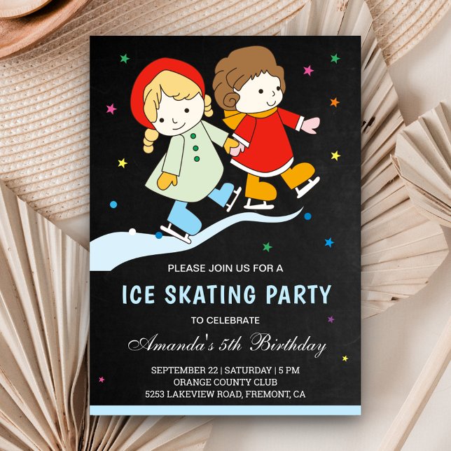 Invitation Jolie couleur enfants Patinage sur glace Anniversa (Créateur téléchargé)