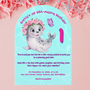 Invitation Jolie couleur florale Lion de mer Anniversaire de 