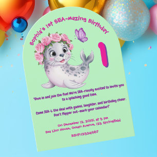 Invitation Jolie couleur florale Lion de mer Anniversaire de 