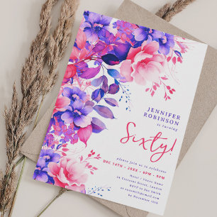 Invitation Jolie couleur pourpre Aquarelle Florale 60e annive
