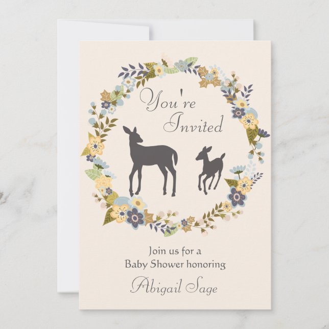 Invitation Jolie couronne de fleurs et Baby shower cerf Invit (Devant)