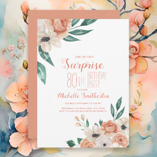 Invitation Jolie Crème Peach Floral 90e anniversaire