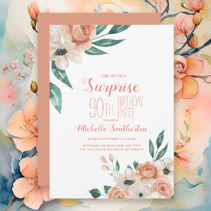 Invitation Jolie Crème Peach Floral 90e anniversaire