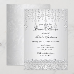 Invitation Jolie Cristal Baby Shower Argent Gris Blanc