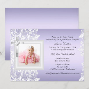 Invitation Jolie croix de dentelle pourpre Baptême/Christenin