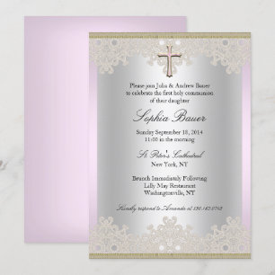 Invitation Jolie croix dentelle Baptême/Christening Invitatio
