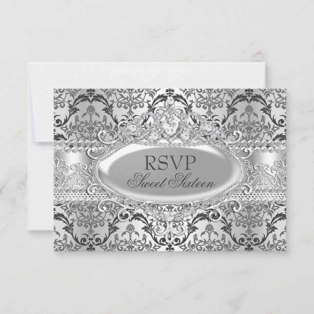 Invitation Jolie Damassé Sweet 16 RSVP (Devant)