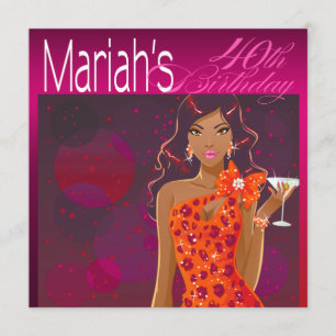 Invitation Jolie dame Anniversaire Cocktail fuschia/orange