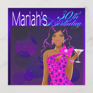 Invitation Jolie dame Anniversaire Cocktail Party cobalt/fusc