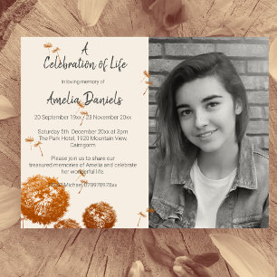 Invitation Jolie Dandelion Photo Celebration of Life Card
