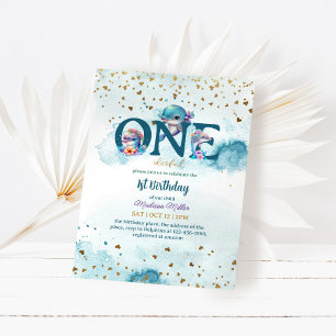 Invitation Jolie dauphin mignonne bébé fille 1er anniversaire