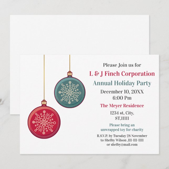 Invitation Jolie décoration de Noël Fête de vacances (Devant / Derrière)