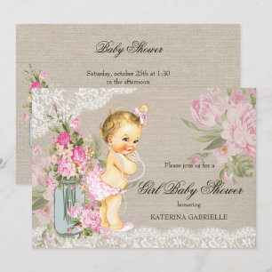 Invitation Jolie dentelle de Shabby Floral Girl Baby shower B