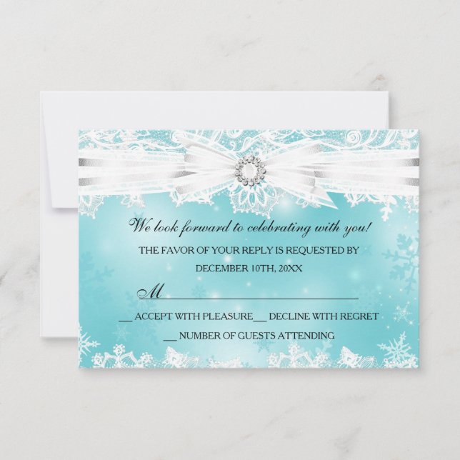 Invitation Jolie dentelle et noeud papillon sarcelle Noël vac (Devant)