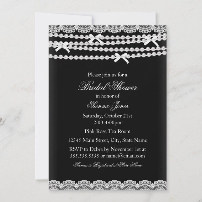 Invitation Jolie dentelle et Pearl Black Douche nuptiale Invi (Devant)