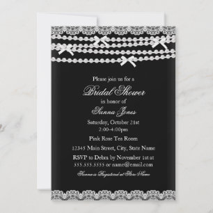 Invitation Jolie dentelle et Pearl Black Douche nuptiale Invi