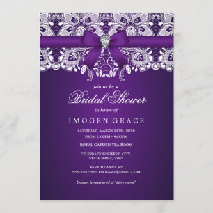 Invitation Jolie dentelle violette et Fête des mariées de bou