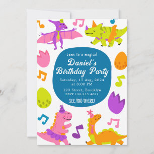 Invitation Jolie Dinosaures Colorée Anniversaire Fête des Enf