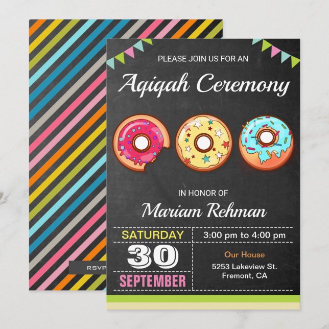 Invitation Jolie Donut Aqeeqah | Cérémonie d'Aqiqah (Devant / Derrière)