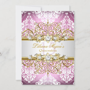 Invitation Jolie dorée rose Vintage Glamor Quinceanera
