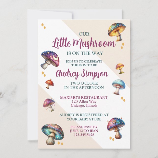 Invitation Jolie douche de champignons bohème pour bébé (Devant)