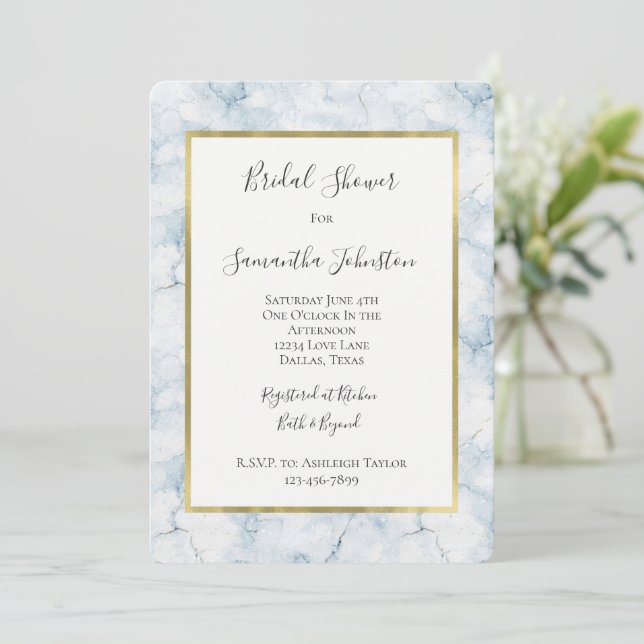 Invitation Jolie douche de mariage bleu clair  (Debout devant)