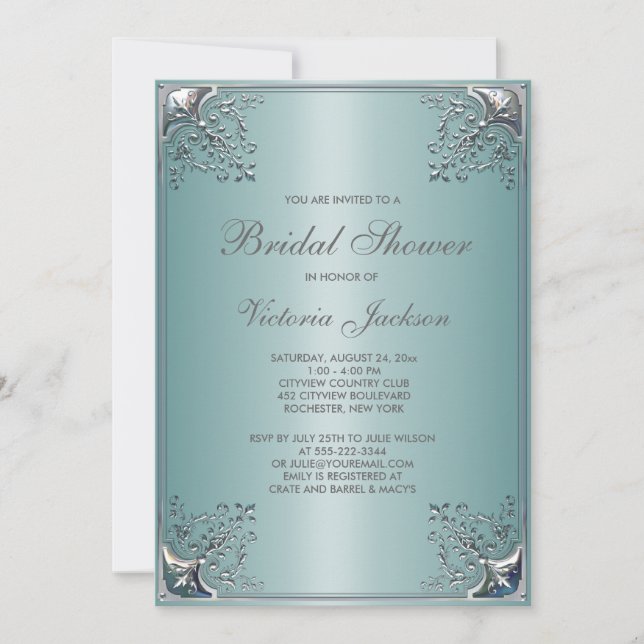 Invitation Jolie douche de mariage bleu cyan (Devant)