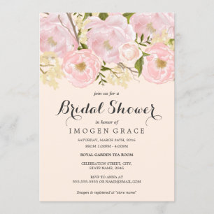 Invitation Jolie douche de mariée florale rose blush