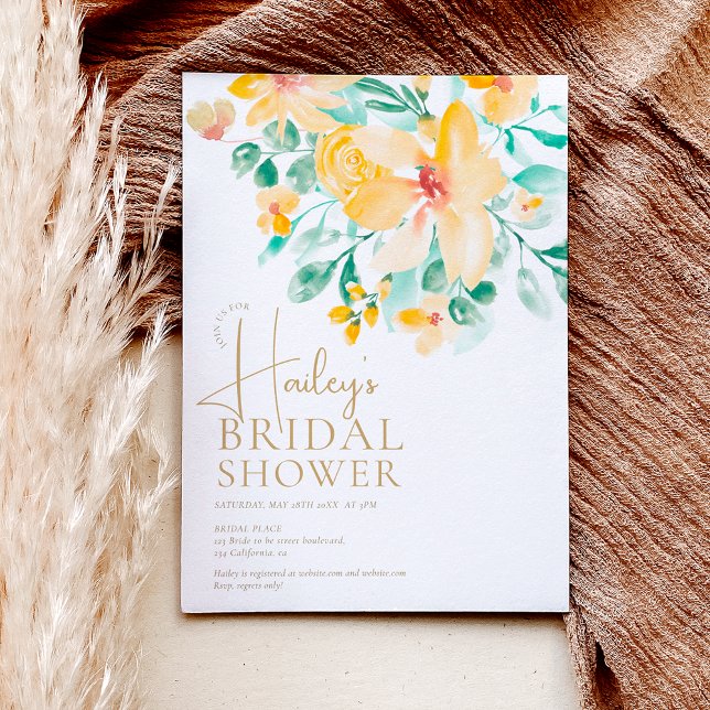 Invitation Jolie douche nuptiale fleurie jaune jardin (Créateur téléchargé)