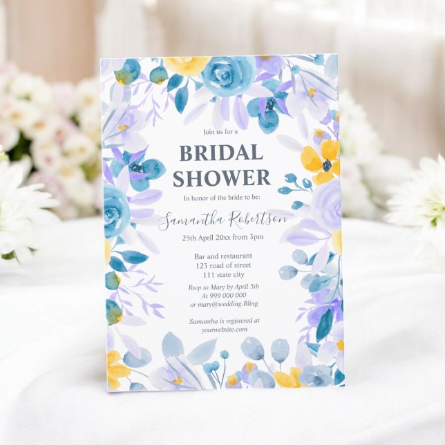 Invitation Jolie douche nuptiale fleurie lavande (Pretty lavender floral watercolor bridal shower invitation)