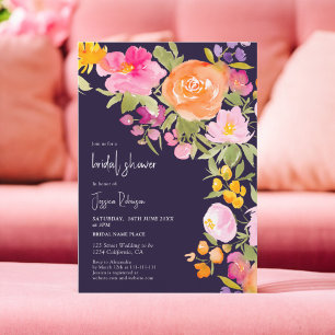 Invitation Jolie douche nuptiale fleurie romantique violet ét