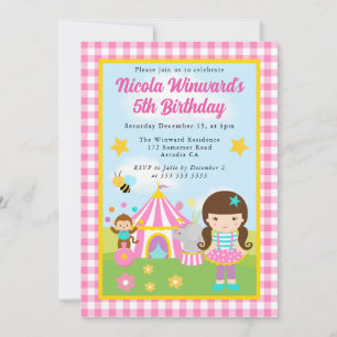 Invitation Jolie dresseuse brune de cirque pour anniversaire 