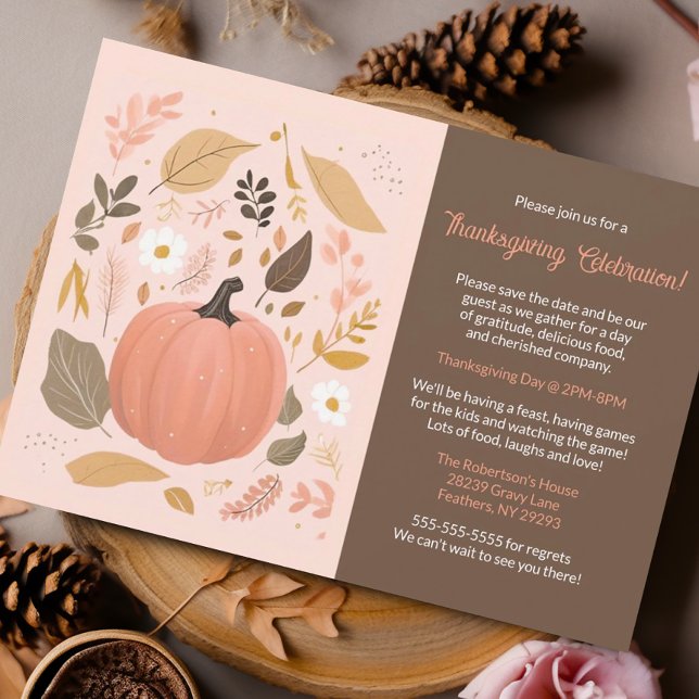 Invitation Jolie Earty Citrouille Foliage Thanksgiving Party (Boho chic thanksgiving invitation)