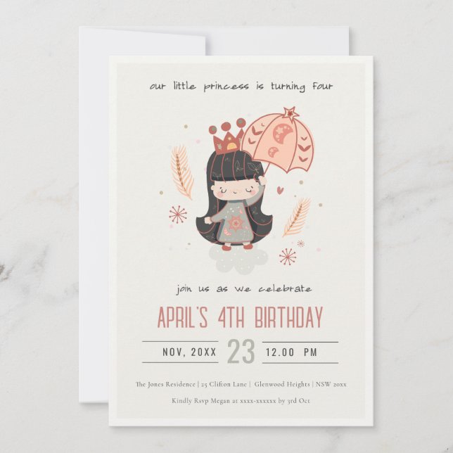 Invitation Jolie Elegant Boho Princesse sur nuages Anniversai (Devant)