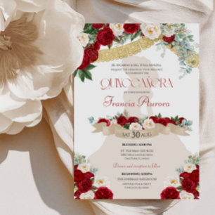 Invitation Jolie Elegant Charro Rouge Blanc Or Quinceanera